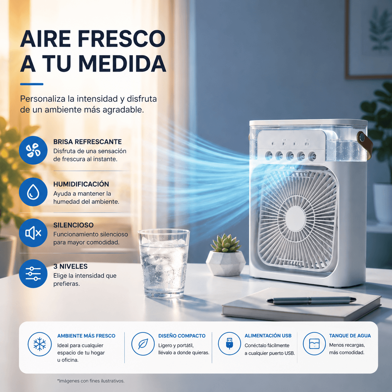 Ventilador Enfriador y Humidificador 3 en 1 - Tateline
